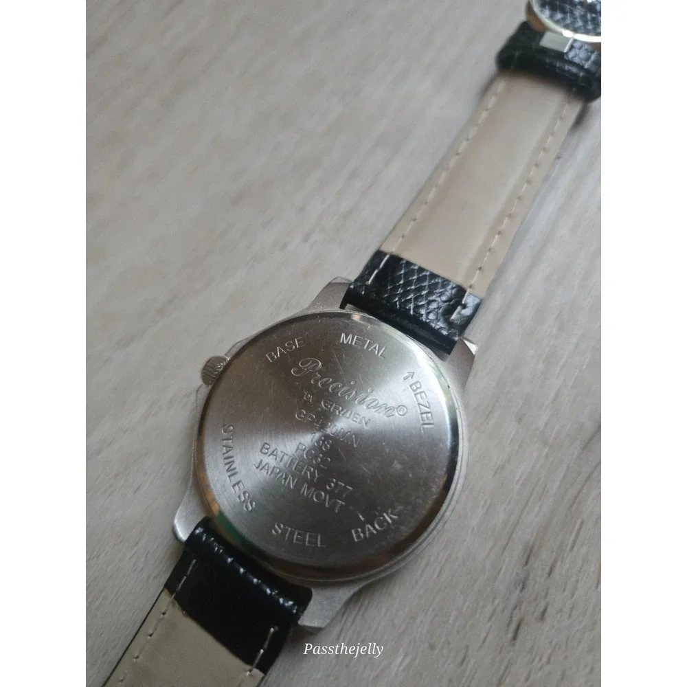 Gruen‎ Watch Mens Precision Quartz White Dial Date Black Leather Quiet Luxury